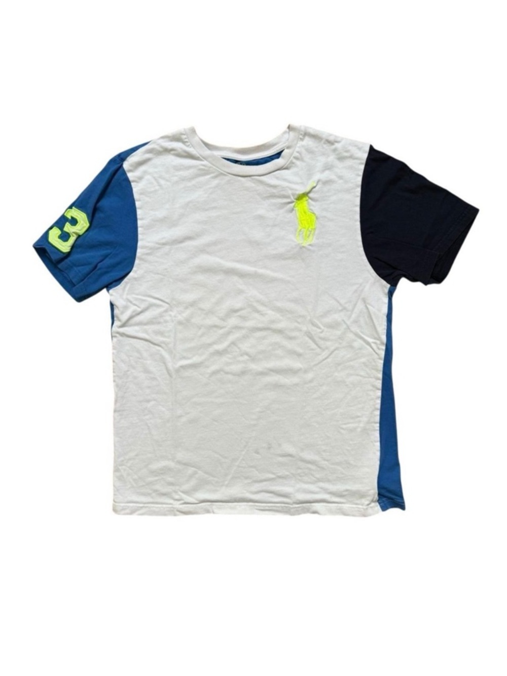 Polo Ralph Lauren Big Pony Color Block T-Shirt Youth Size Large 14/16 Blue White